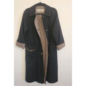 Vtg Bonnie Cashin Russ Taylor Weatherwear Black Plaid Line Trench Coat Large